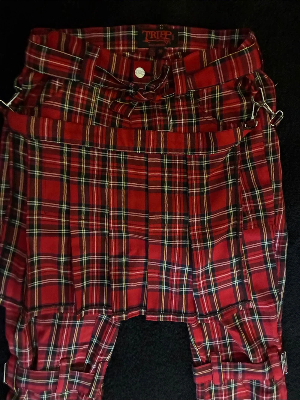 Tripp NYC Mens Red Plaid Kilt Style Punk Bondage Pants Size 30 Kilt Removable